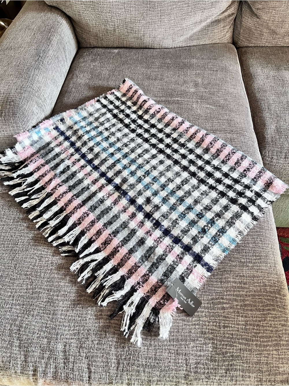 Marcus Adler Pink and Black checkered Scarf/Wrap. Soft soft